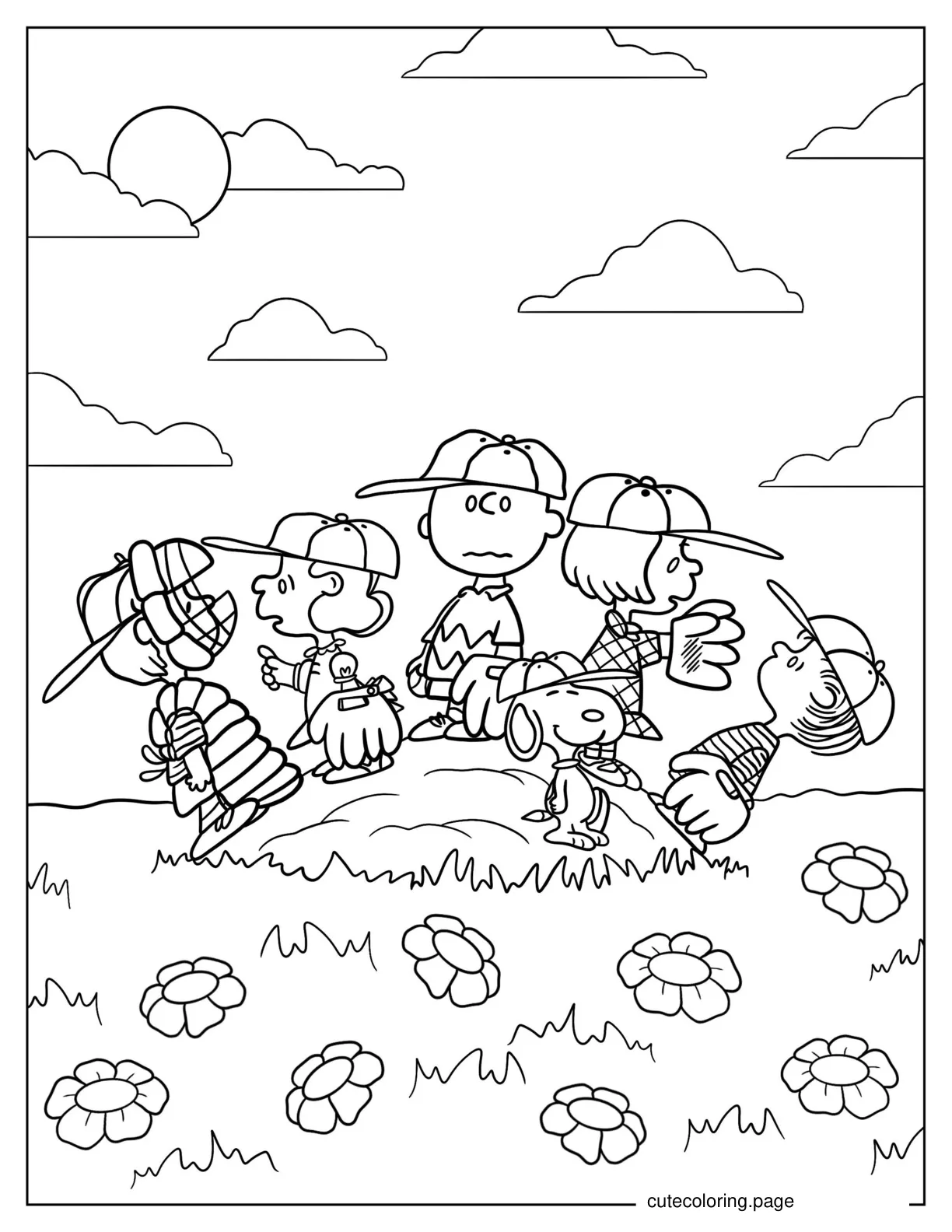 Coloring Page Of Peanuts Gang Playing Baseball coloring page