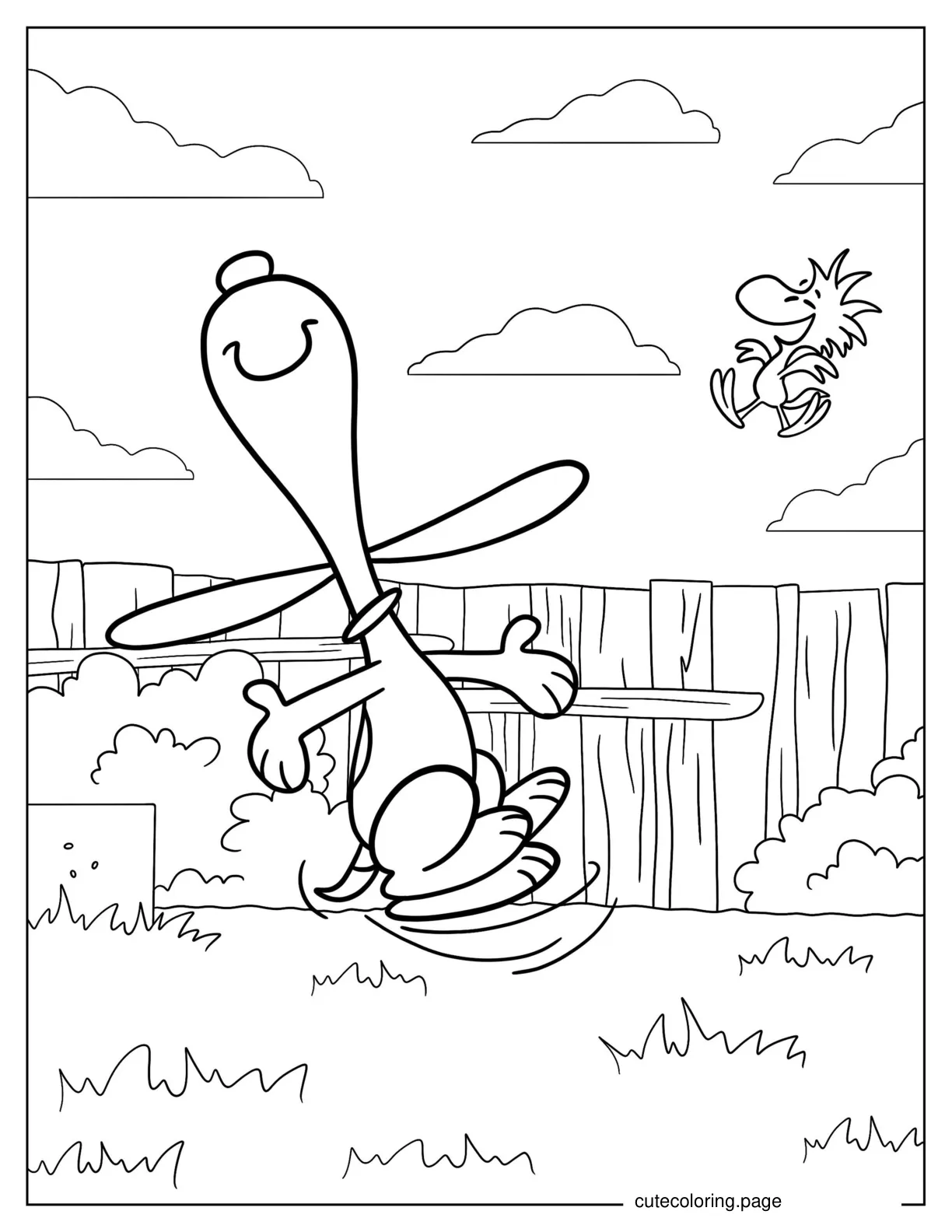 Dancing Snoopy With Woodstock To Color coloring page