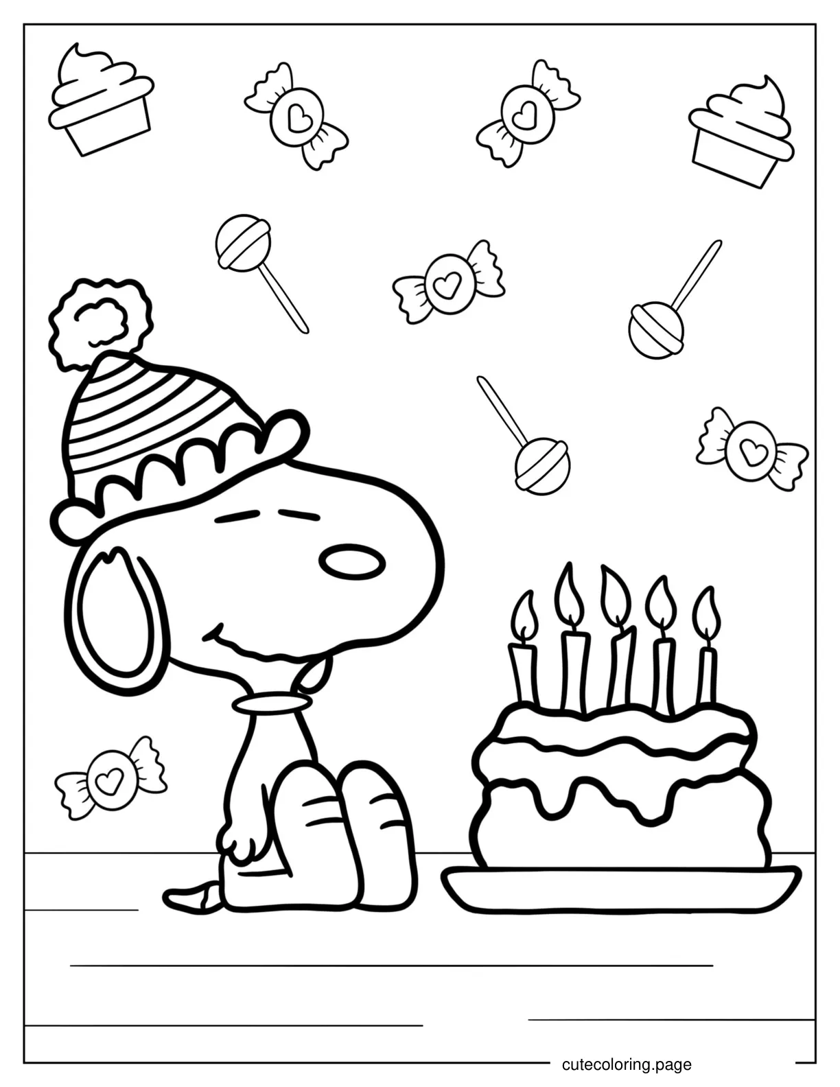 Happy Birthday Themed Snoopy To Color coloring page