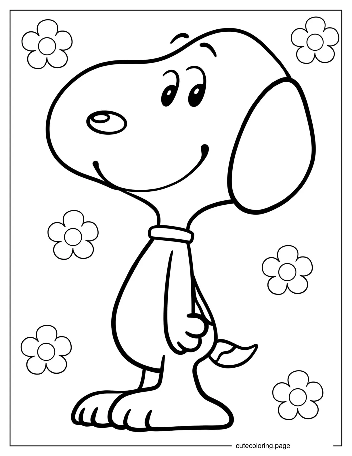 Smiling Snoopy With Flowers Coloring Picture coloring page