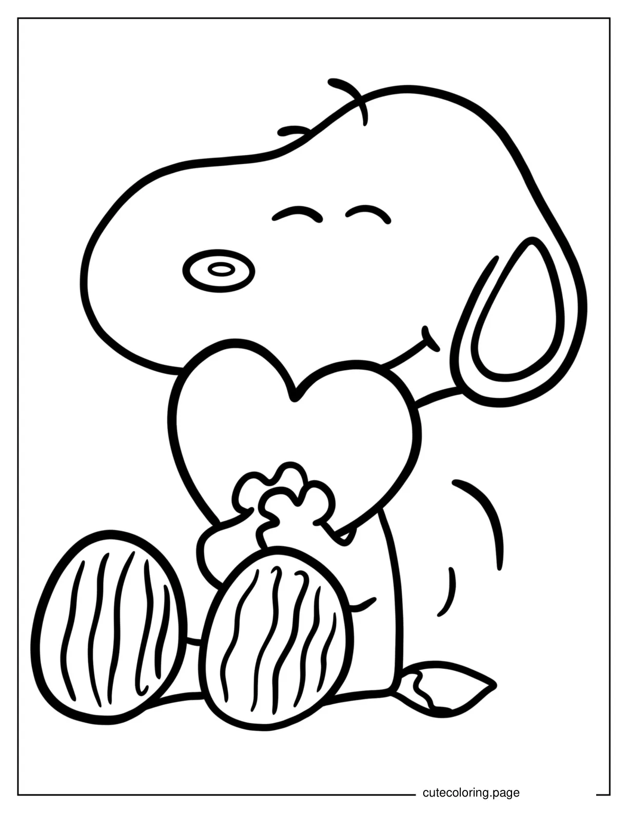 Snoopy Holding a Love Heart To Color coloring page