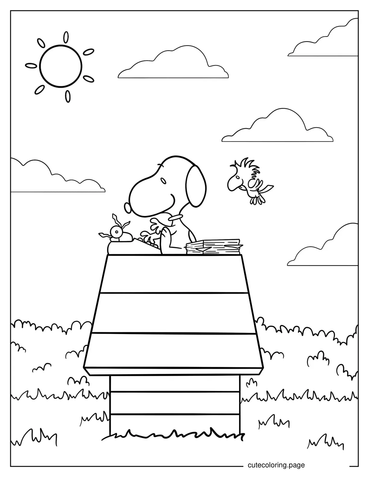 Snoopy Writing On Type Writer To Color coloring page