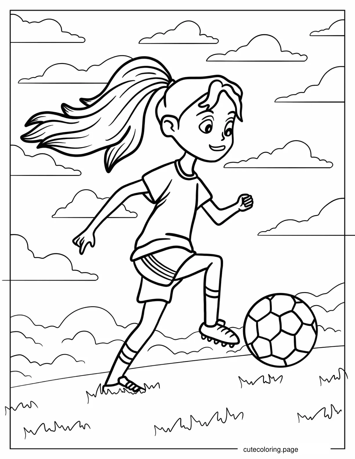 Girl Running With Soccer Ball Coloring sheet coloring page