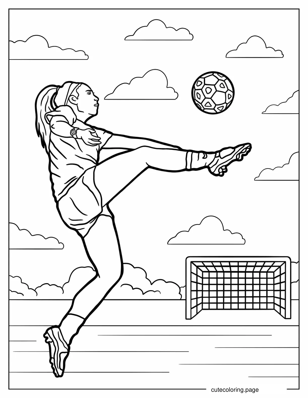 Girl Soccer Player Kicking Ball coloring page