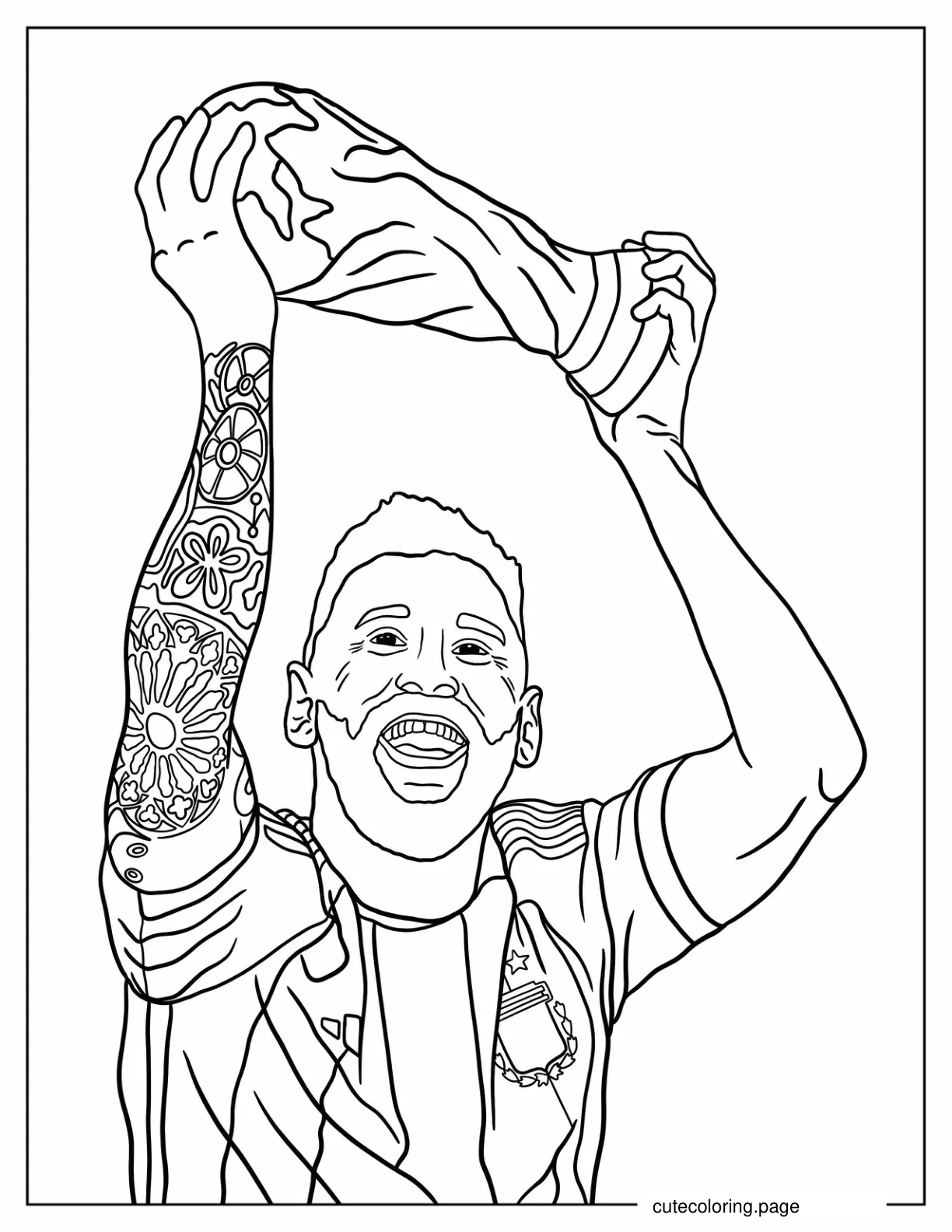 Lionel Messi Holding Fifa Trophy To Color coloring page