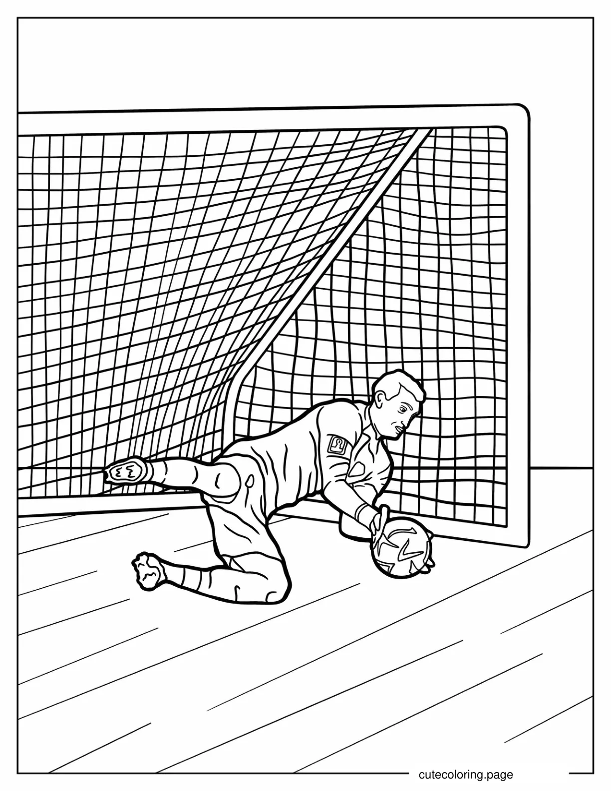 Soccer Goal Keeper Catching a Ball coloring page