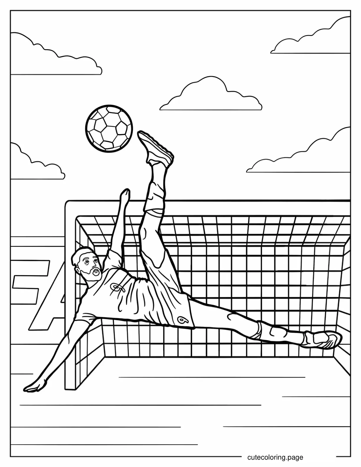 Soccer Player Doing Bicycle Kick To Color coloring page