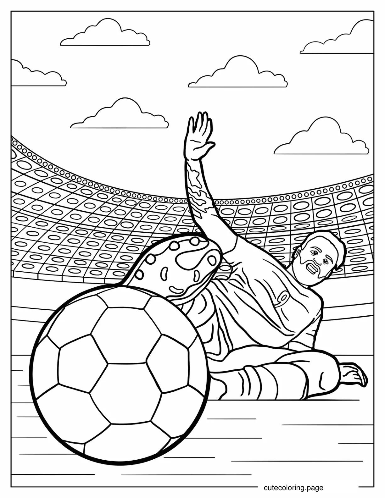 Soccer Player Doing a Slide Tackle coloring page