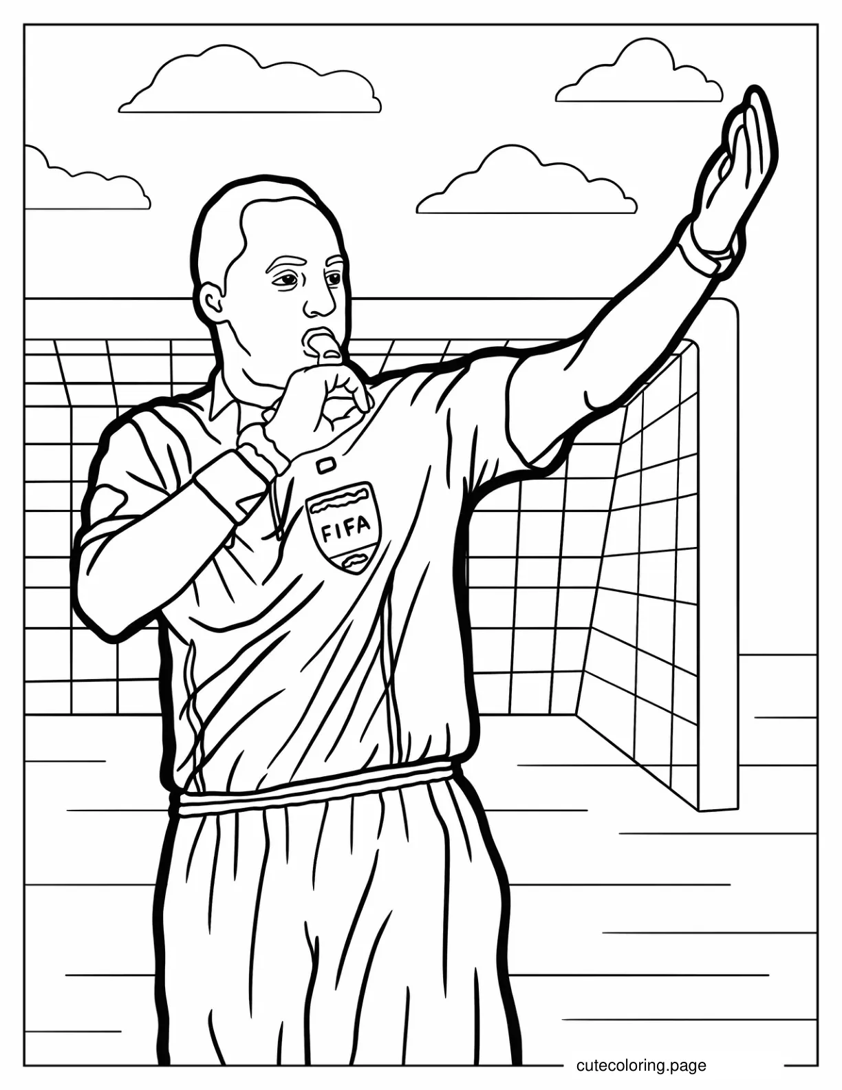 Soccer Referee Blowing Whistle To Color coloring page