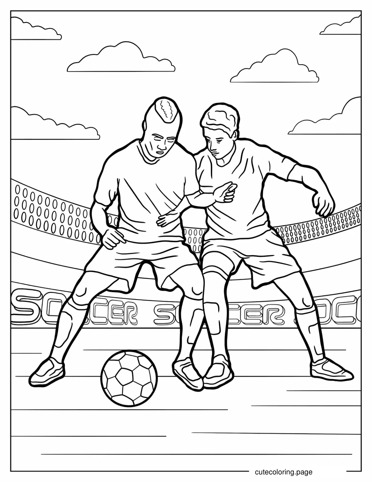 Soccer Striker And Defender To Color coloring page