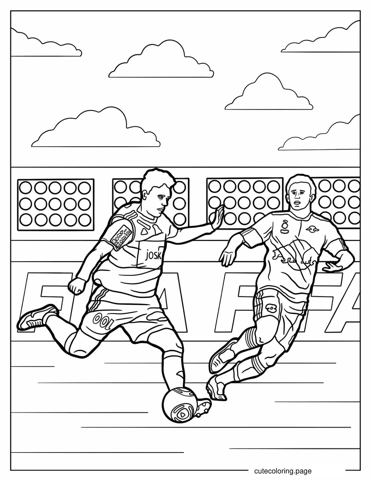 Two Football Players Contending For Ball coloring page