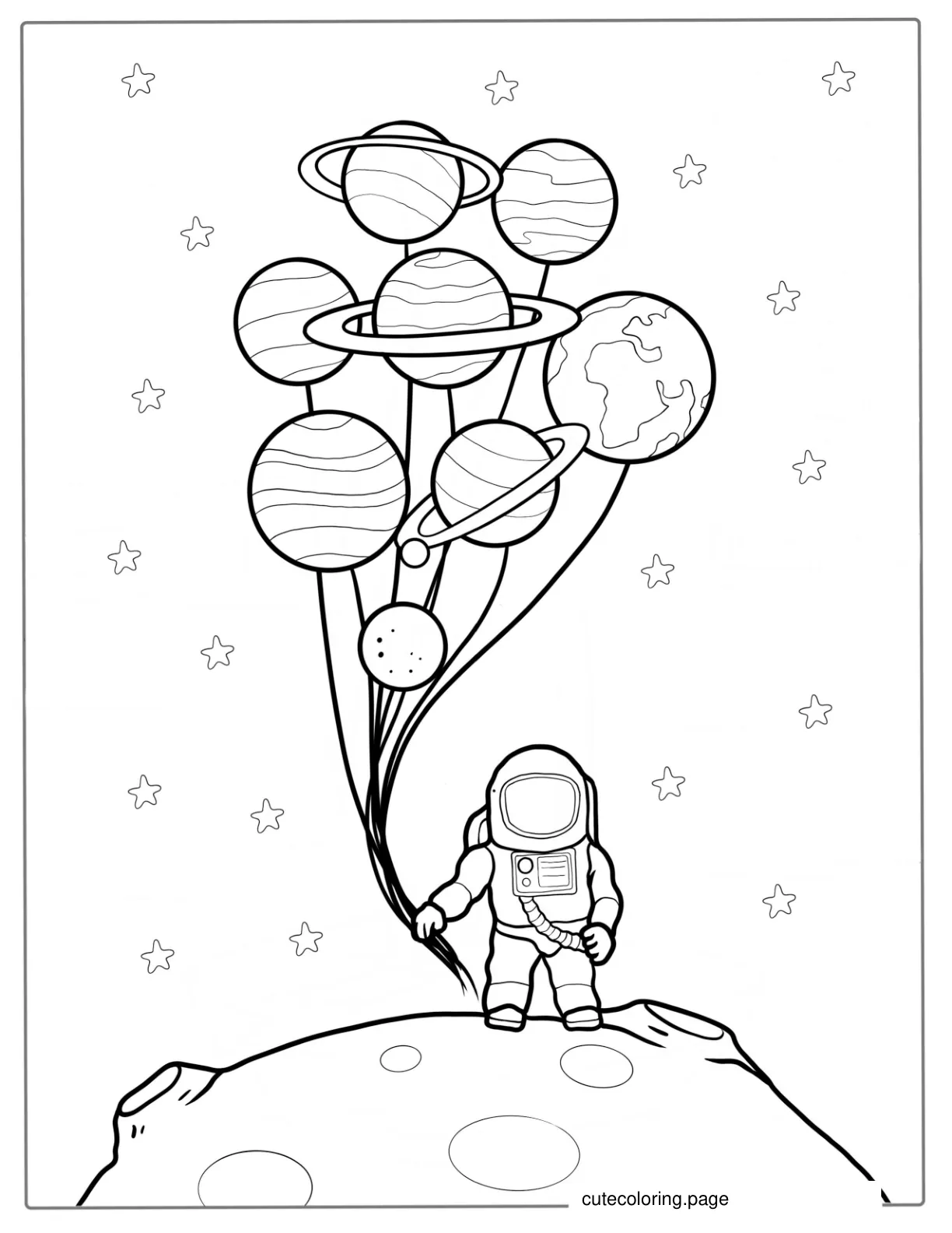 Astronaut Holding Planets In The Solar System  coloring page