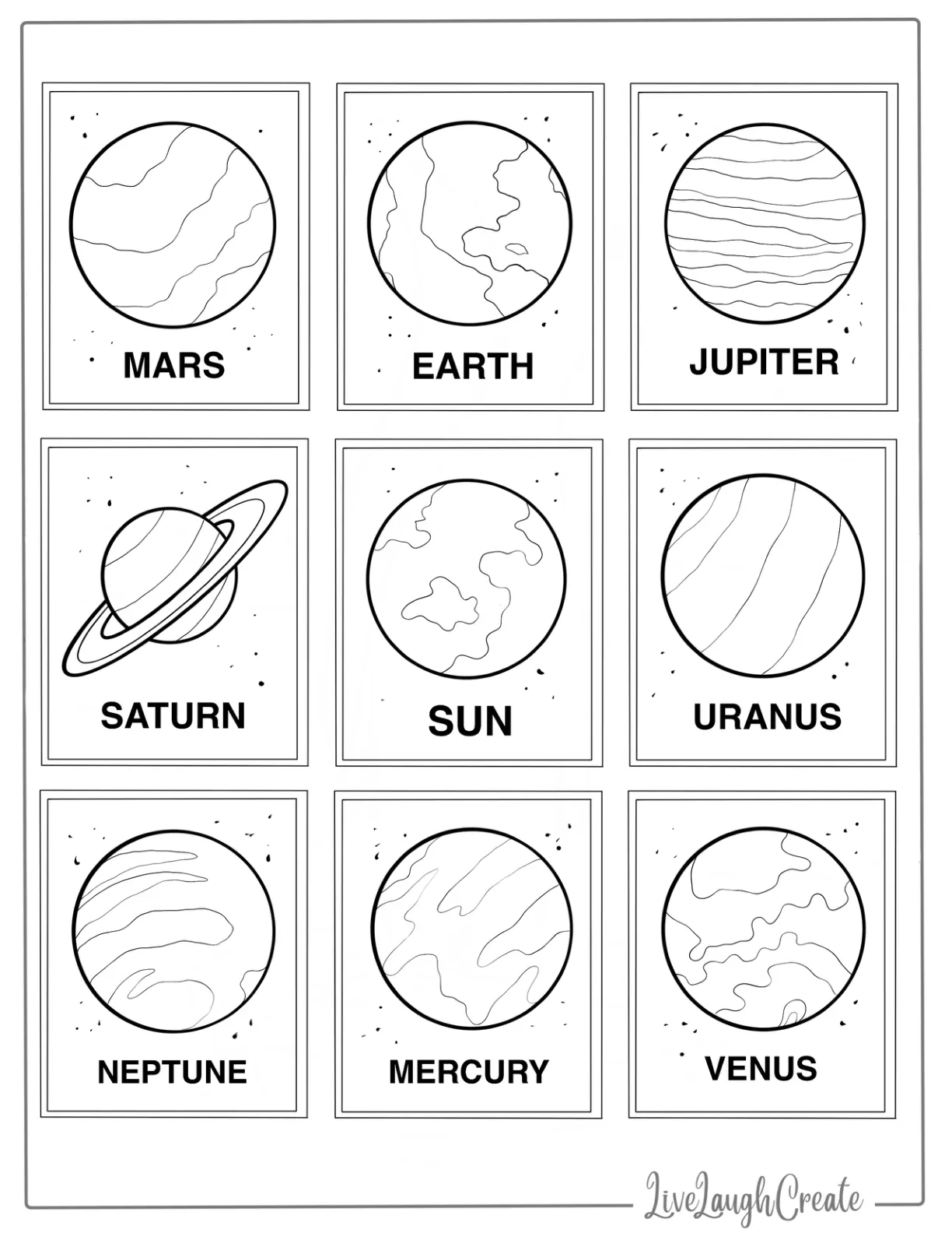 Planets In The Solar System Flash Cards To Color coloring page