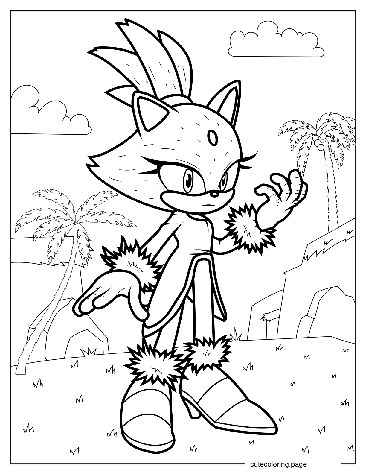 Blaze the Cat With Hair Up V2 coloring page