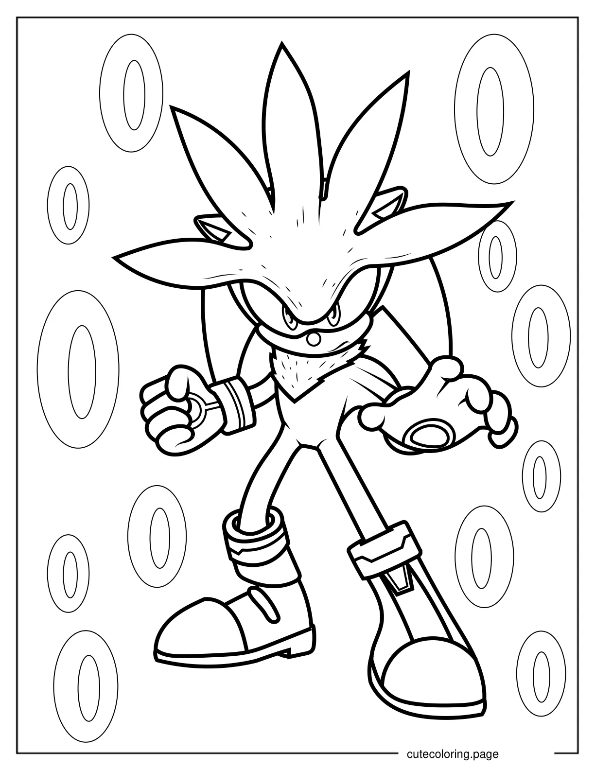 Detailed Outline Of Silver the Hedgehog V2 coloring page