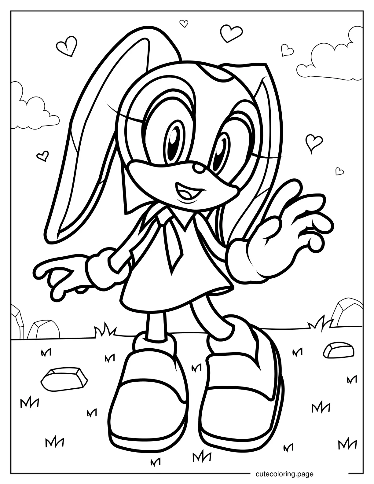 Kawaii Cream the Rabbit Waving V2 coloring page