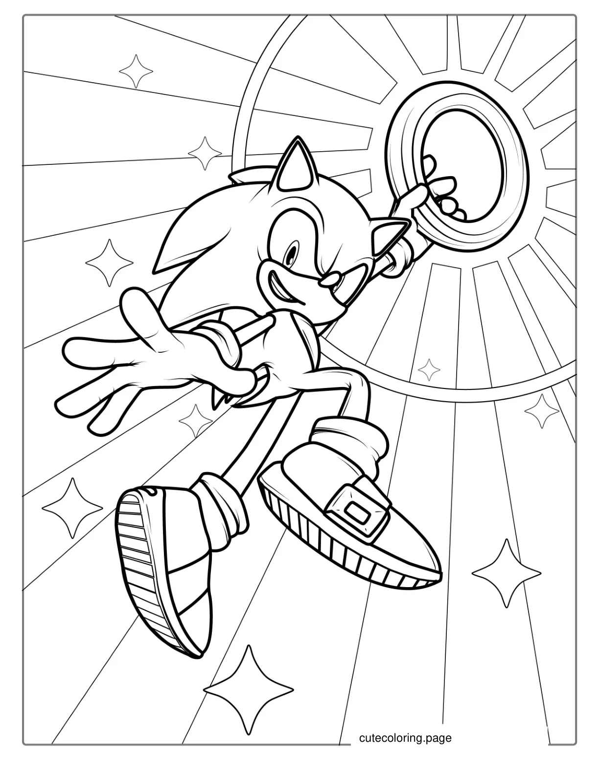 Sonic Leaping Through Air With Ring coloring page