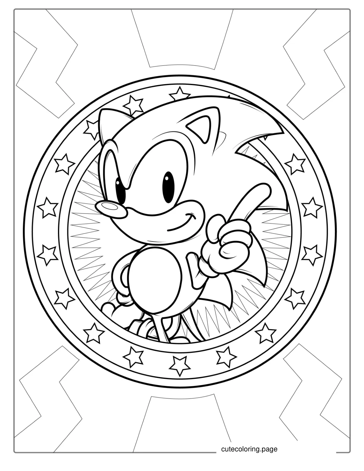 Sonic Pointing Finder With Stars To Color coloring page