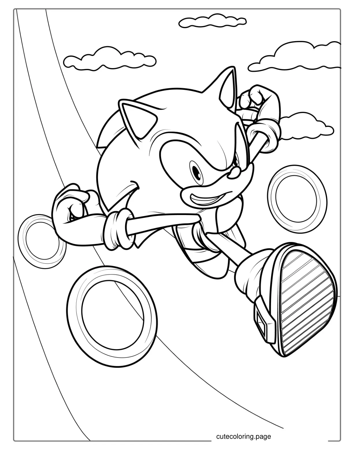 Sonic Running Through Rings Coloring Sheet coloring page