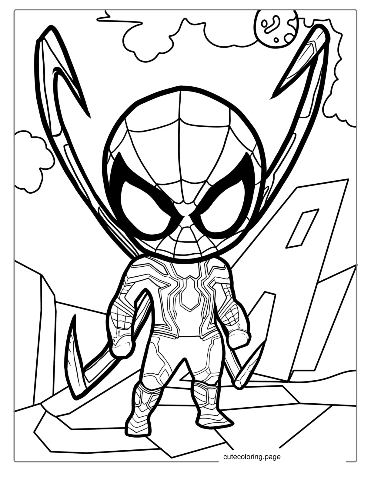 Baby Spider Man With Iron Spider Armor coloring page