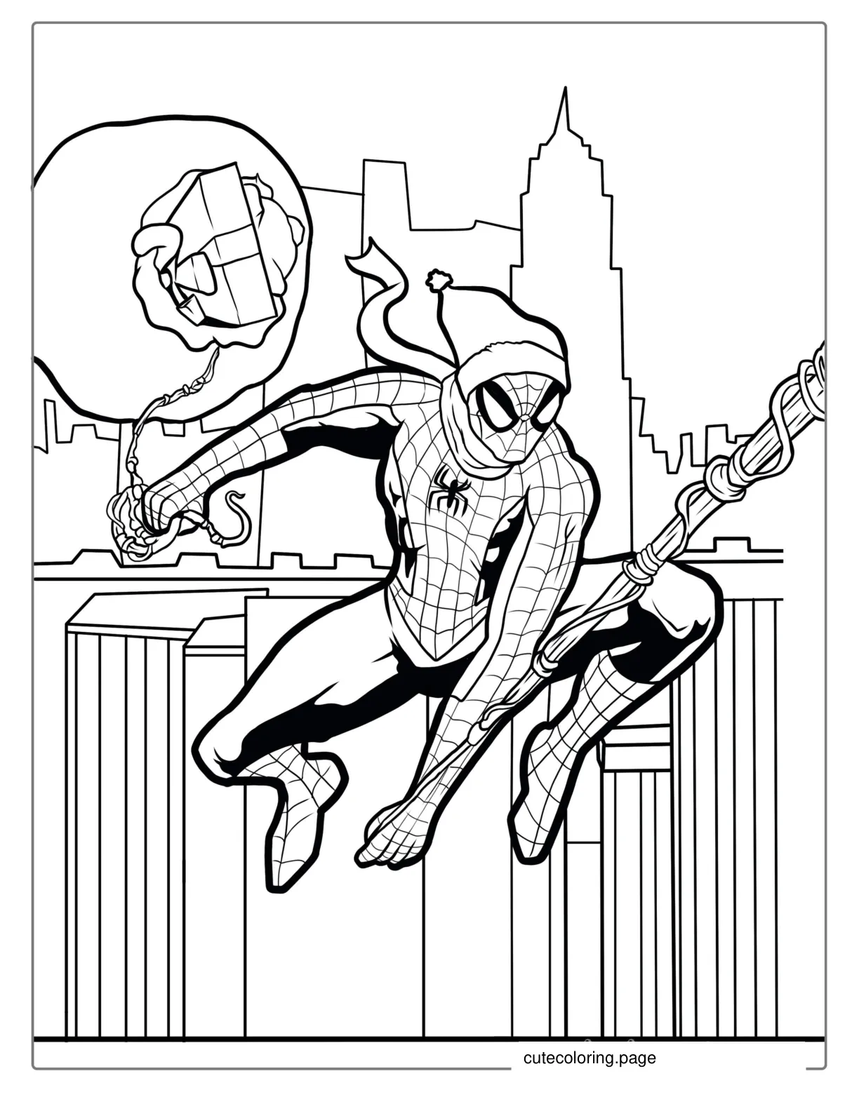 Christmas Spider Man With Santa Sack To Color coloring page