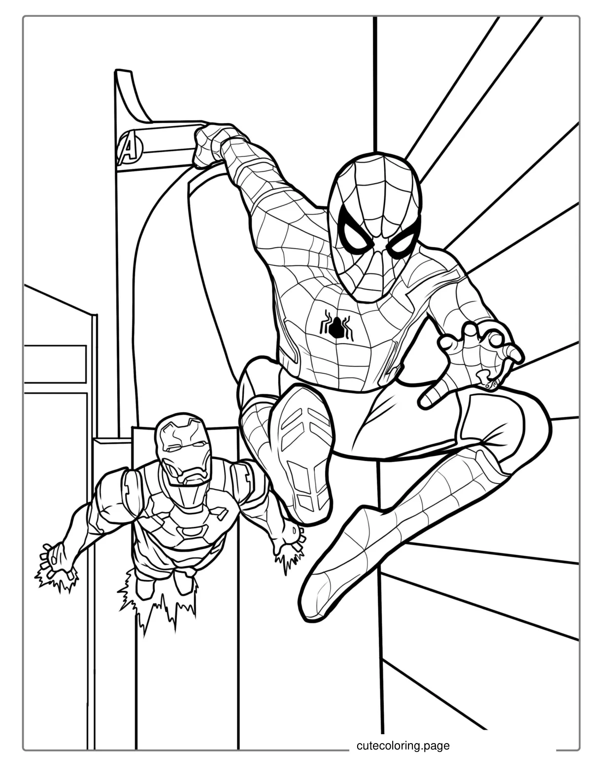 Spider Man And Iron Man Working Together coloring page