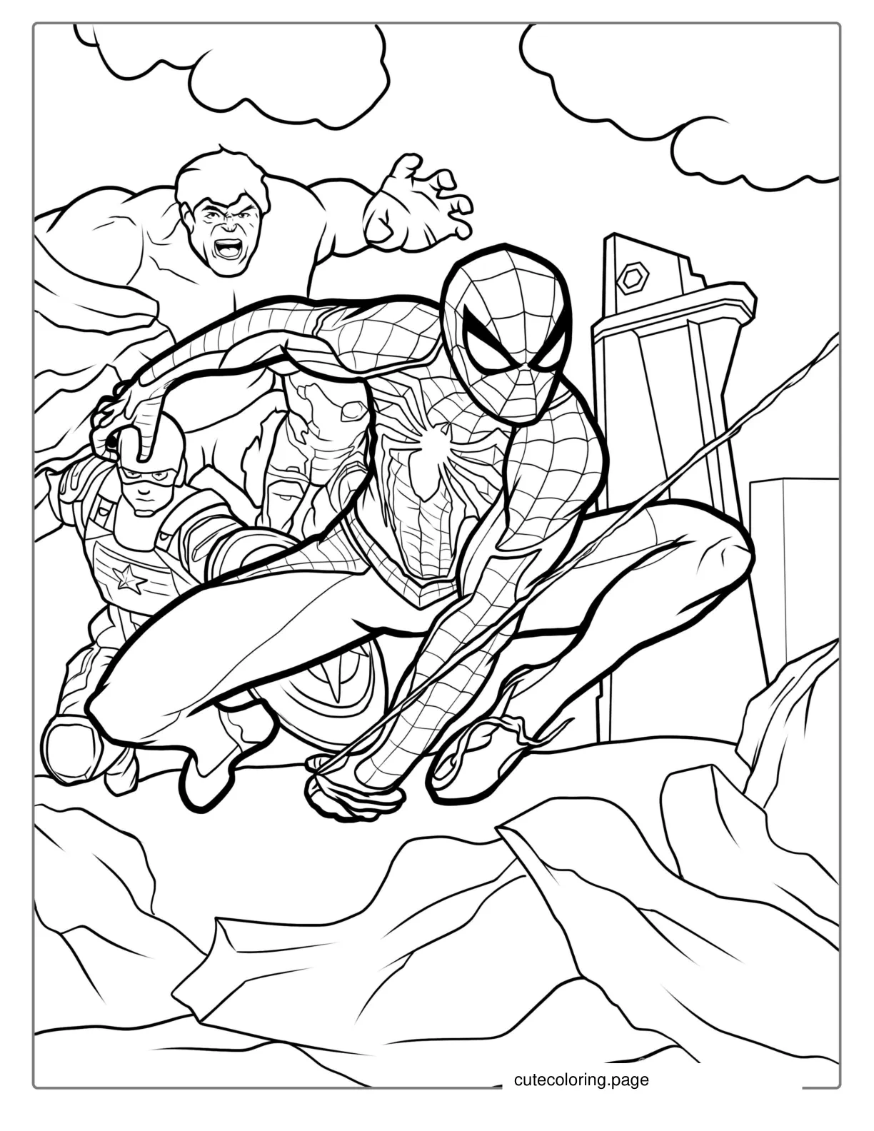 Spider Man With The Avengers Coloring Sheet coloring page