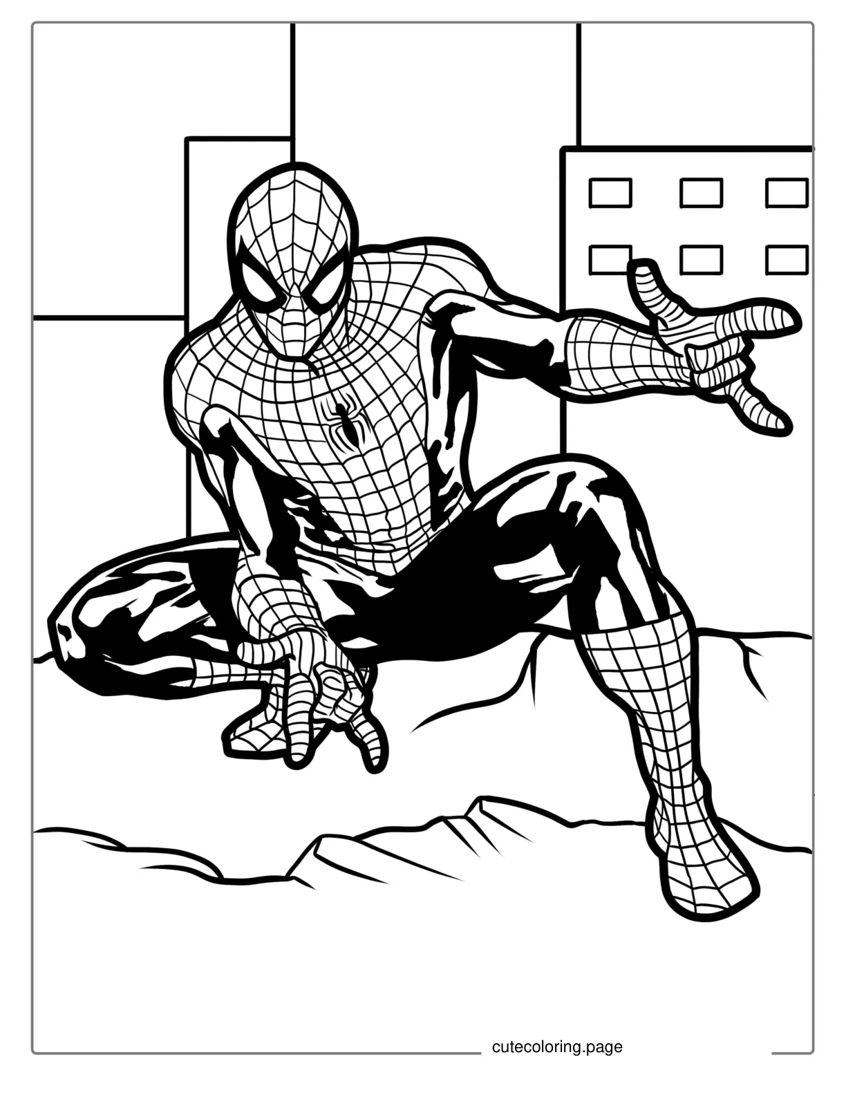 Spider Man With Web Shooter Pose Coloring In coloring page