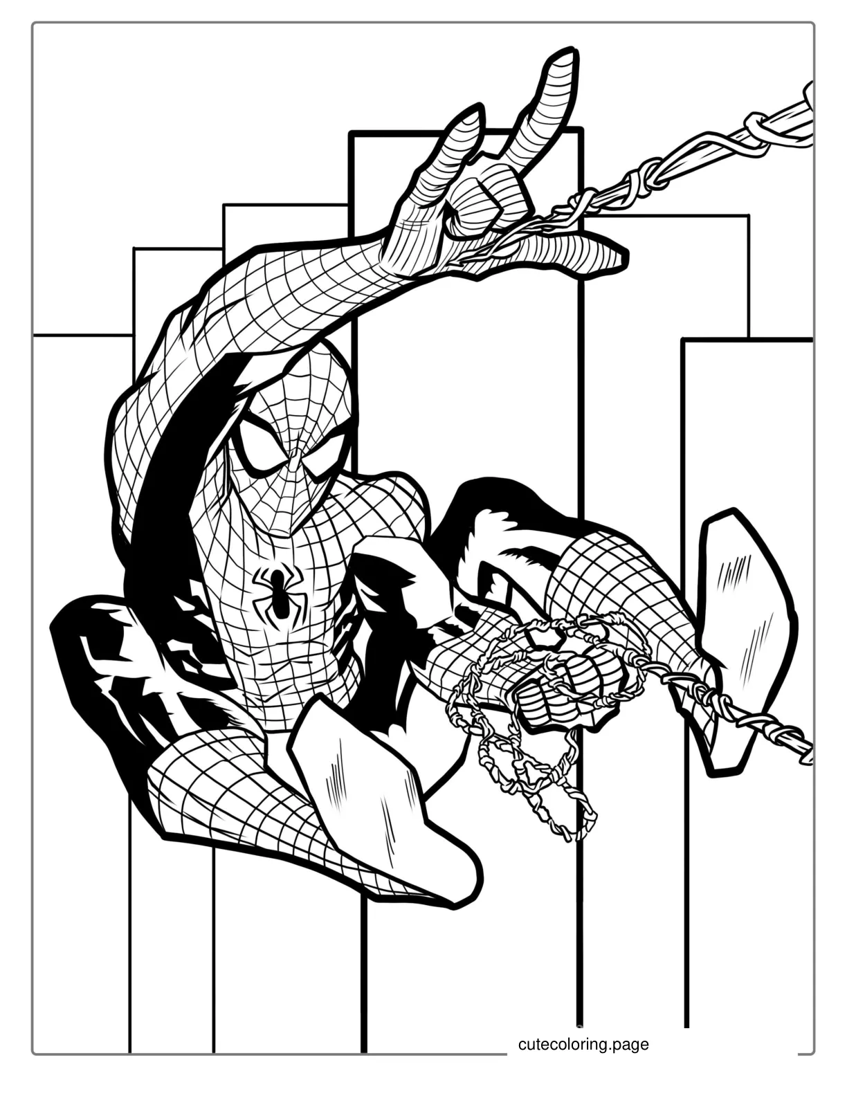 Spider Man With Web Slinger In City coloring page