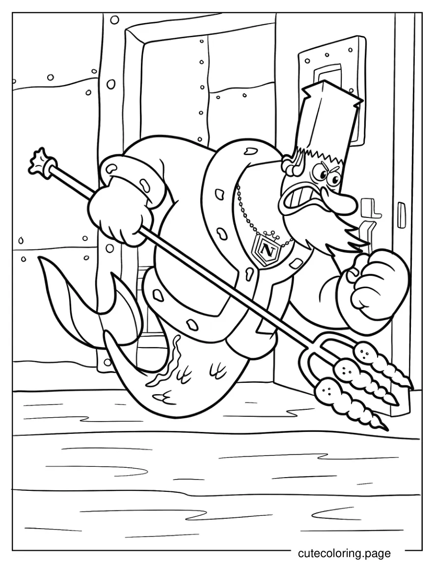 Angry King Neptune Holding Trident Coloring Page coloring page