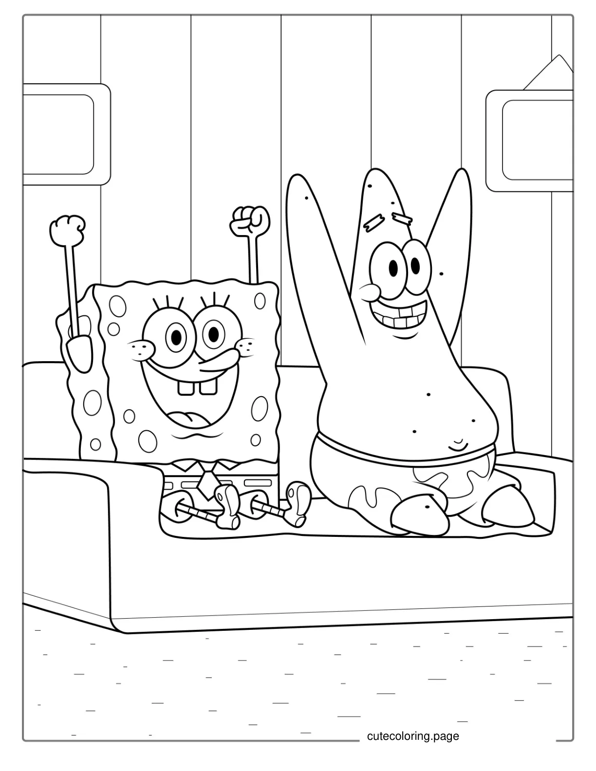 Coloring Page Of SpongeBob And Patrik Celebrating coloring page