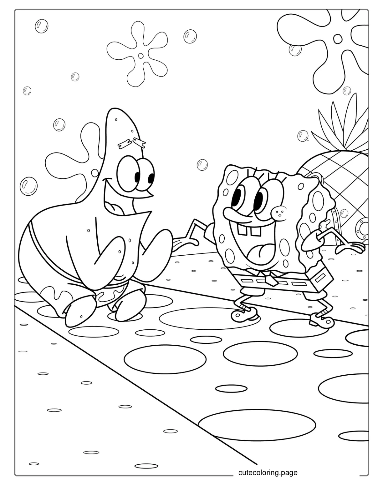 Patrik And SpongeBob Laughing Coloring Page coloring page