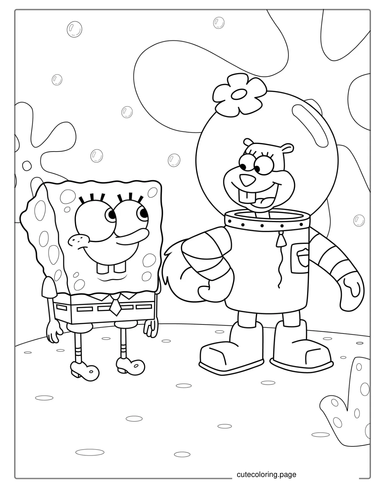 Sandy And SpongeBob Playing Together coloring page