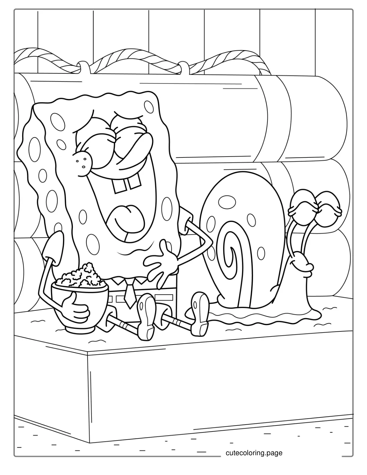 SpongeBob And Garry The Snail Laughing coloring page