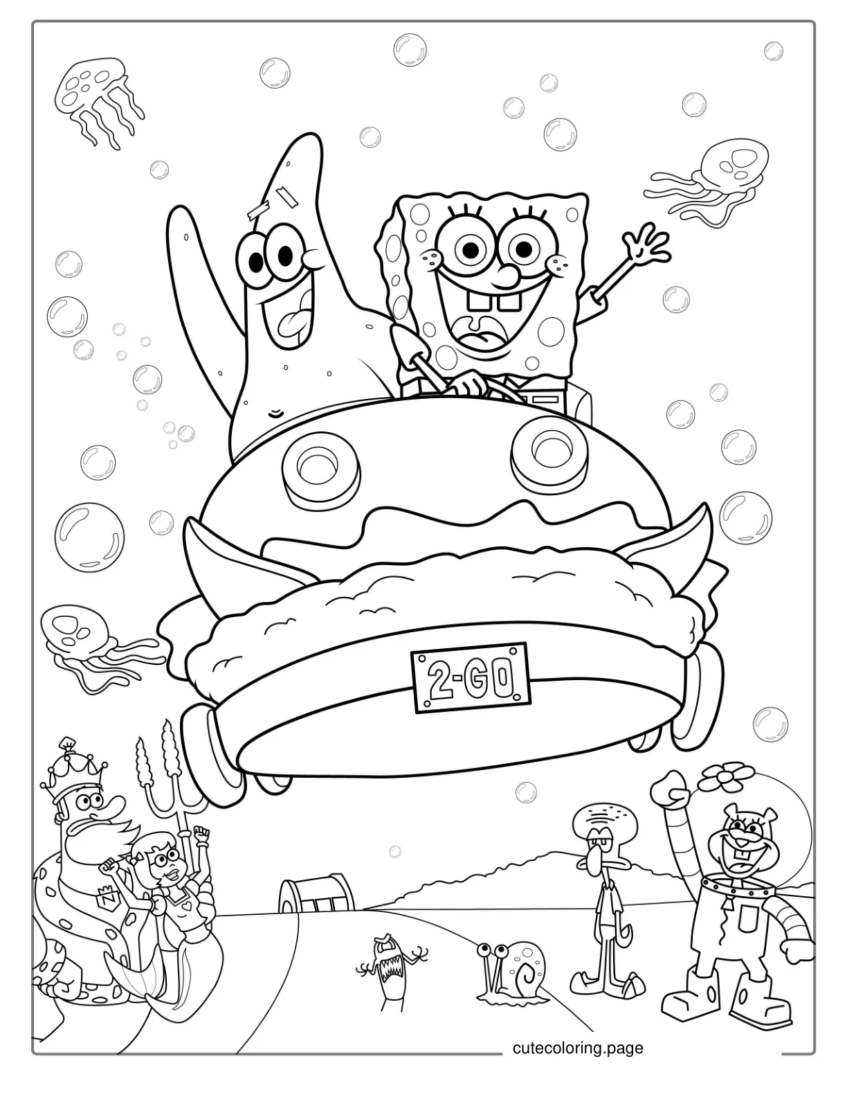 SpongeBob And Patrik Driving The Patty Wagon coloring page