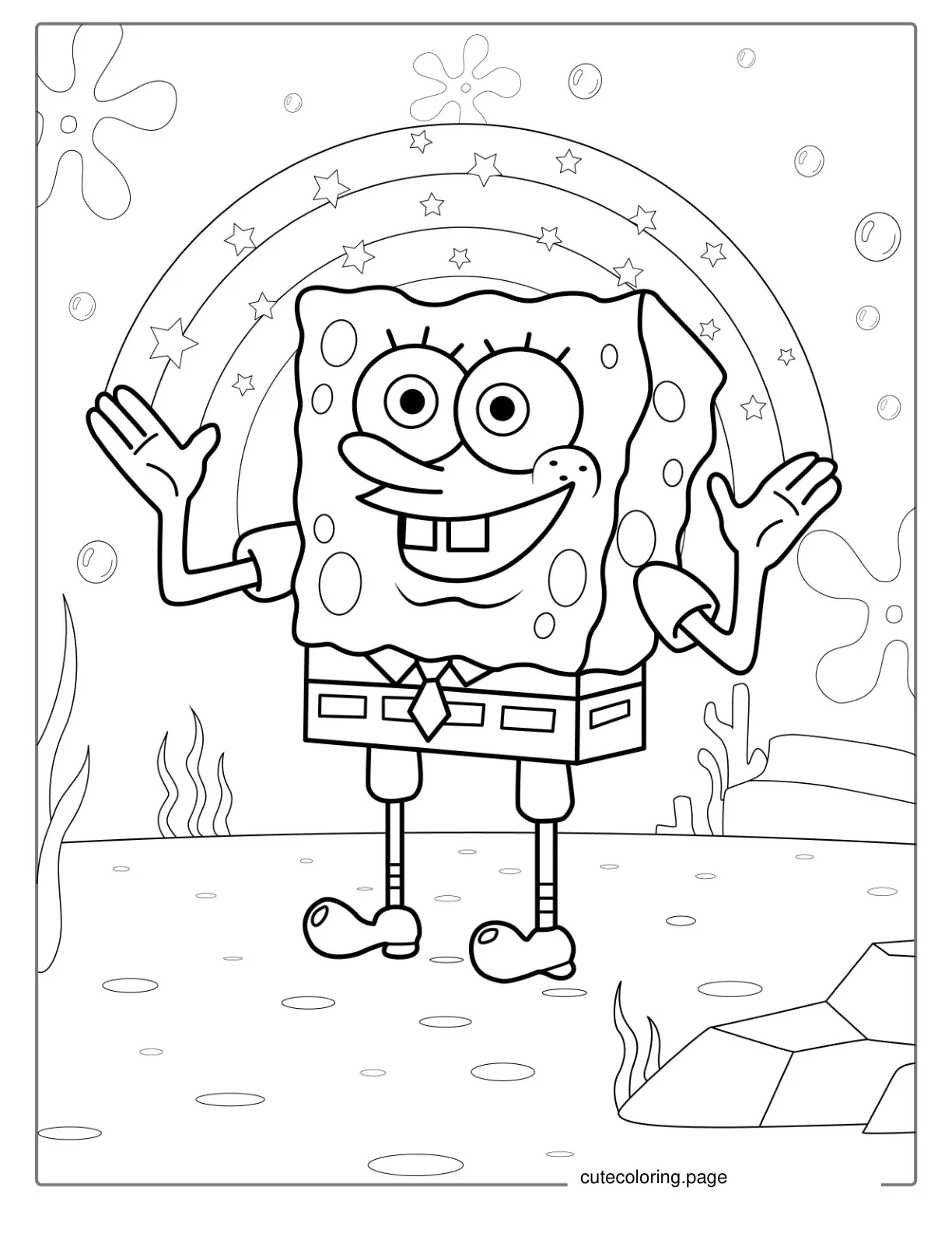 SpongeBob Making Rainbow With Hands Coloring Page coloring page