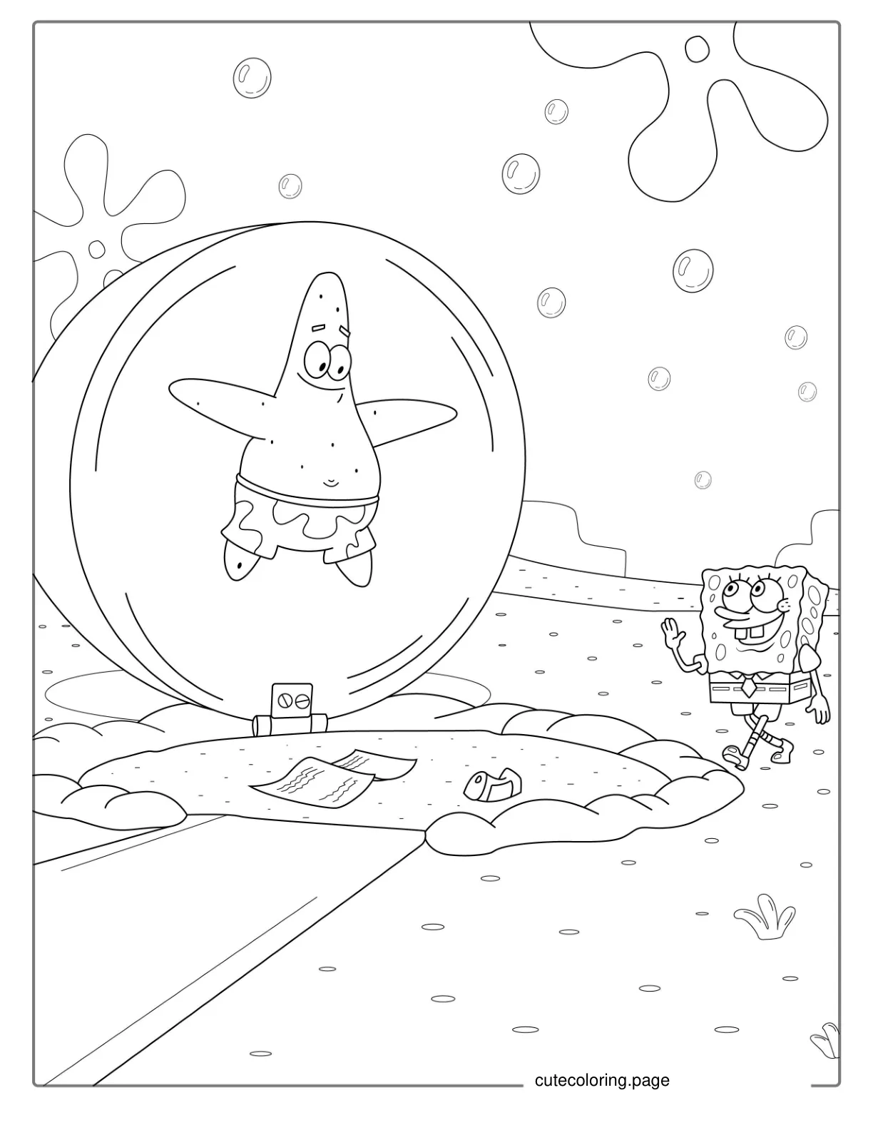 SpongeBob Saying Hello To Patrik Under His Rock coloring page