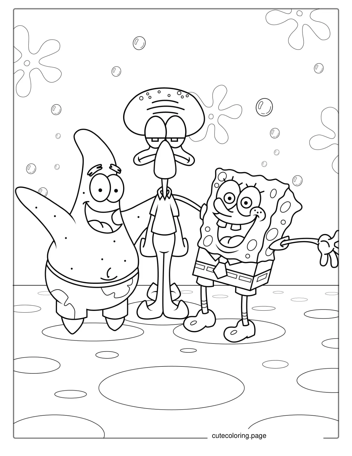 SpongeBob Squidward And Patrick Coloring Sheet coloring page