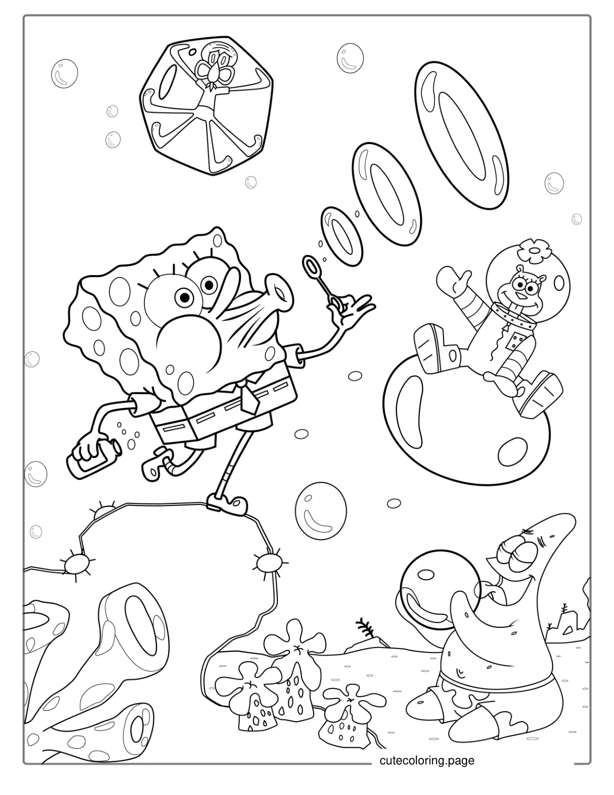 SpongeBob With Patrik Squidward And Sandy To Color coloring page