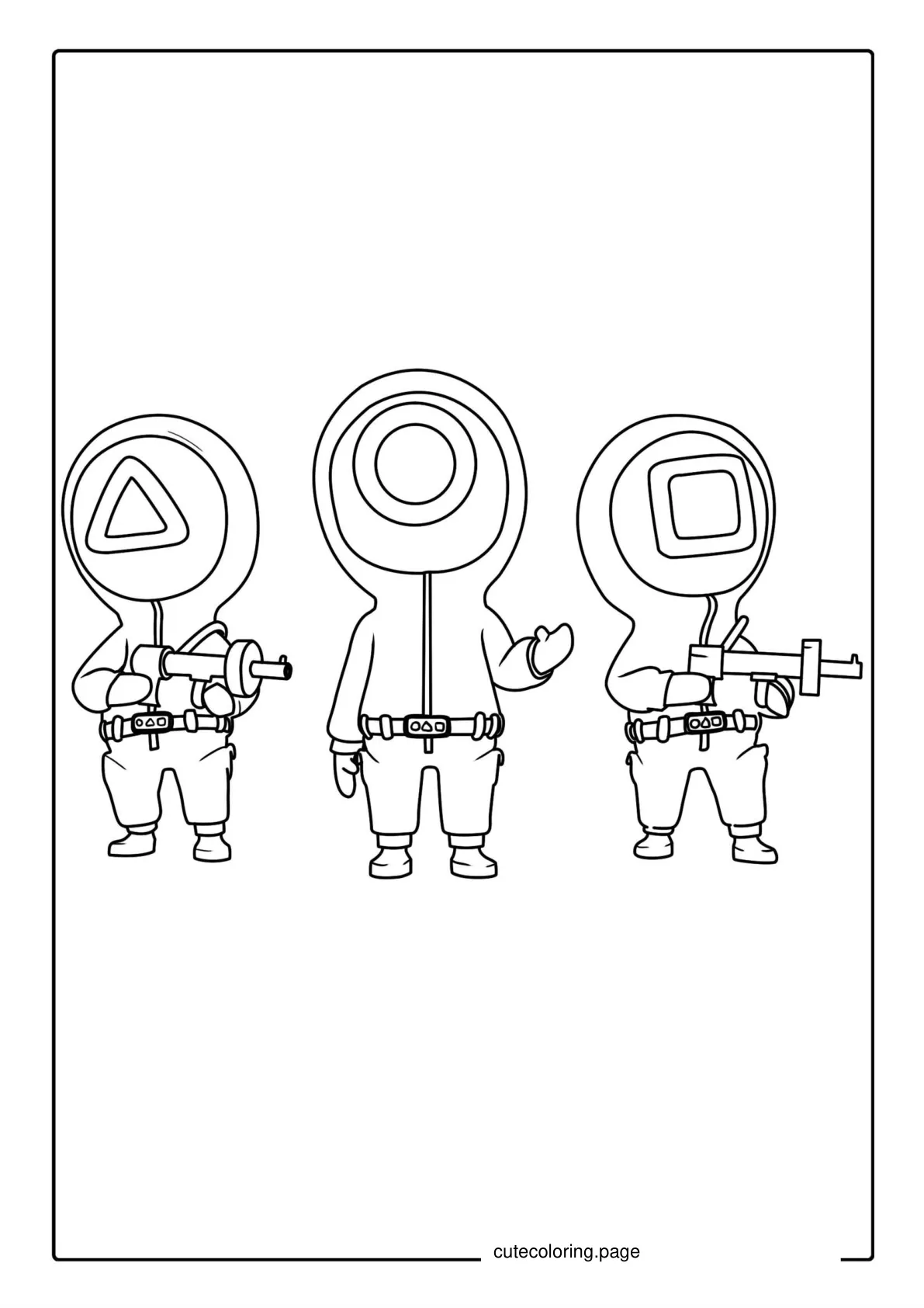 Cute Squid Game Guards To Color For Kids coloring page