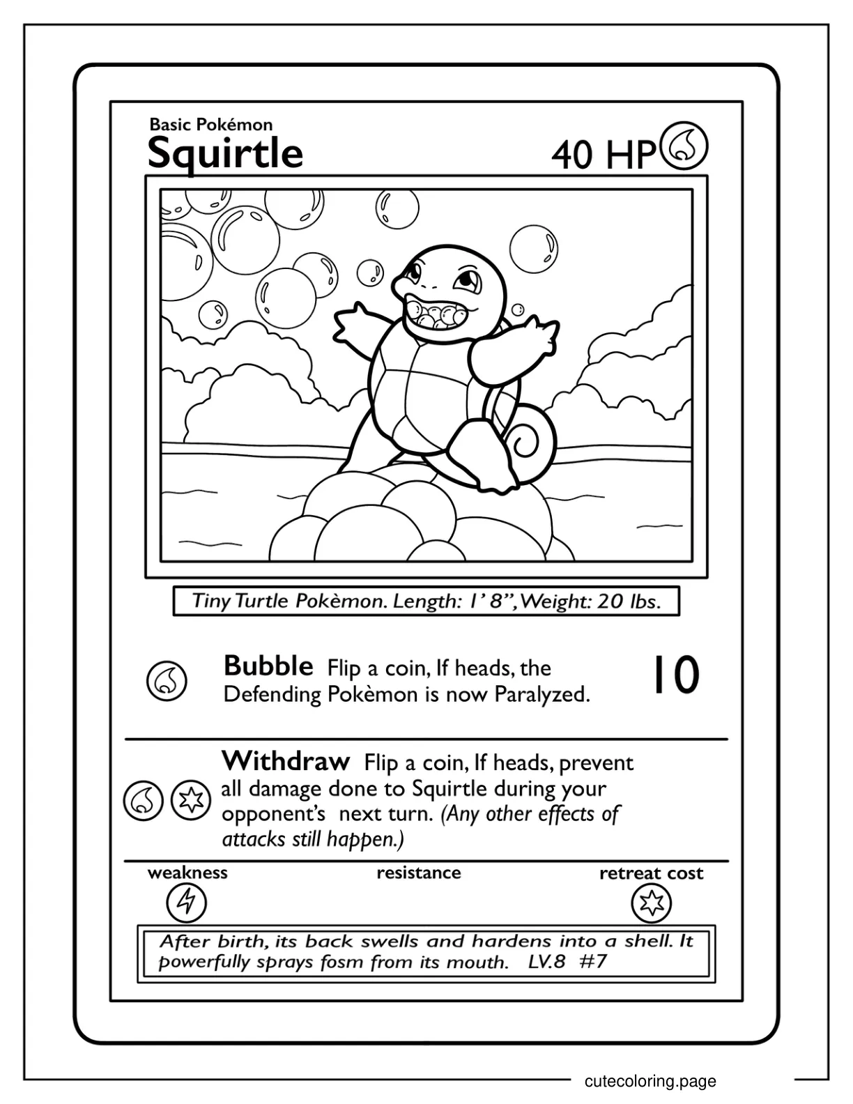 Squirtle Bubble Attack Pokemon Card coloring page