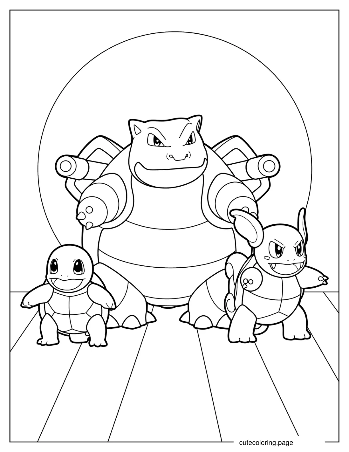 Squirtle Evolution To Wartortle And Blastoise coloring page