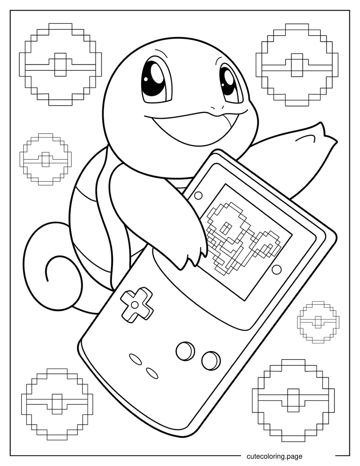 Squirtle Holding Gameboy Coloring Page coloring page