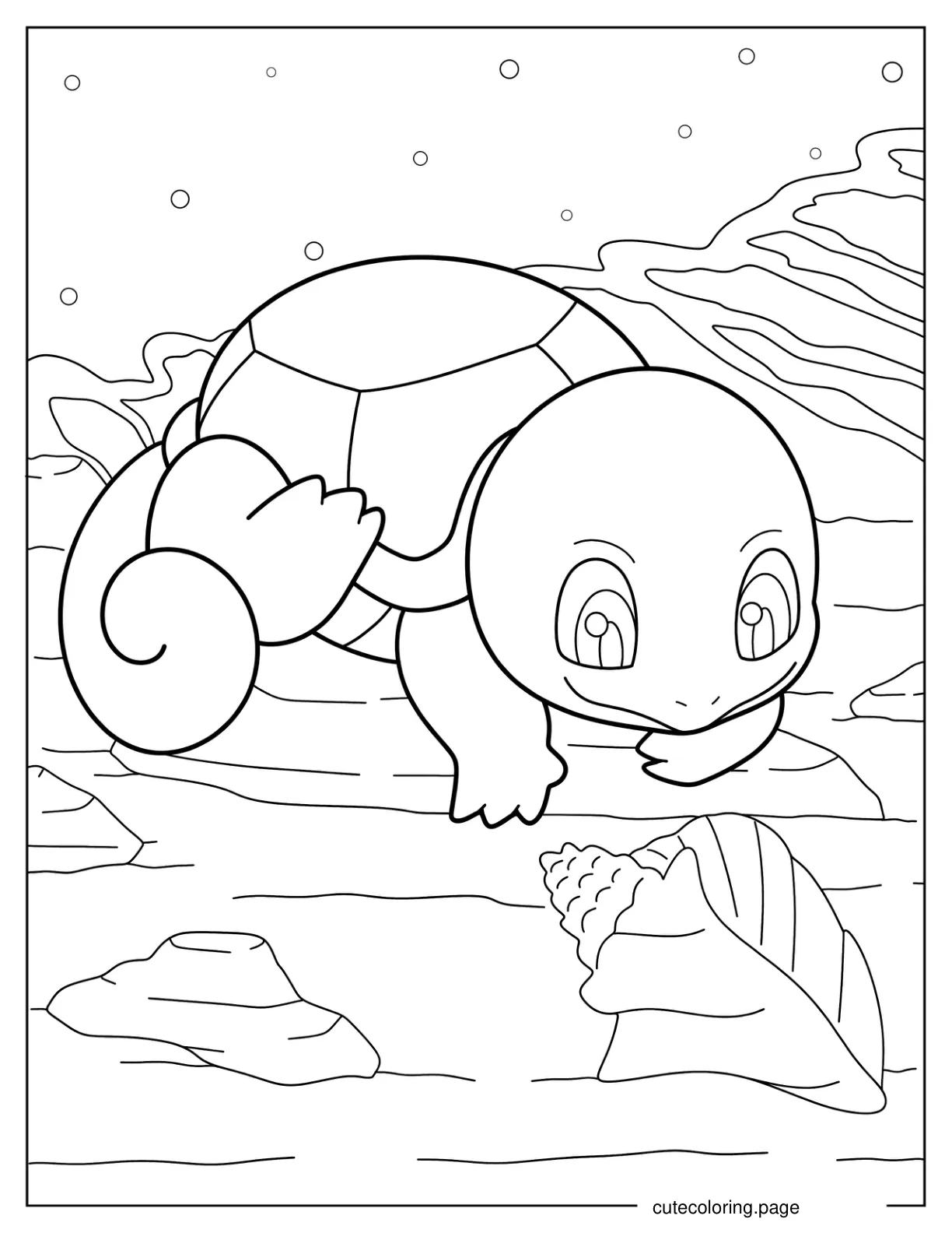 Squirtle Looking At Seashell Coloring Page coloring page