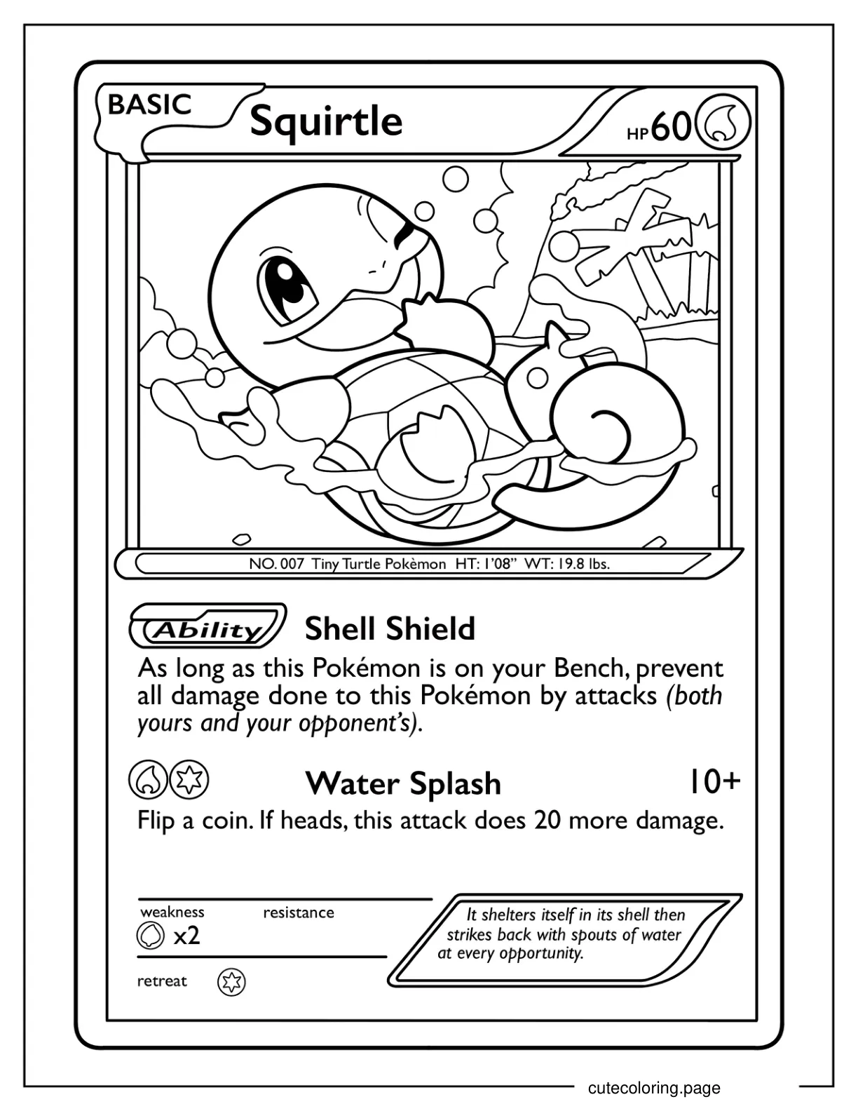 Squirtle Shell Shield Pokemon Card Coloring Page coloring page