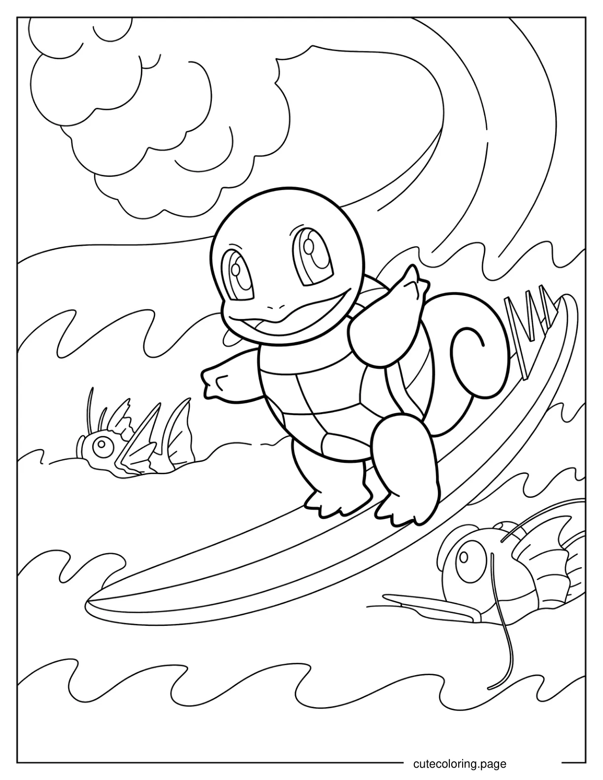 Squirtle Surfing With Magikarp Coloring Sheet coloring page