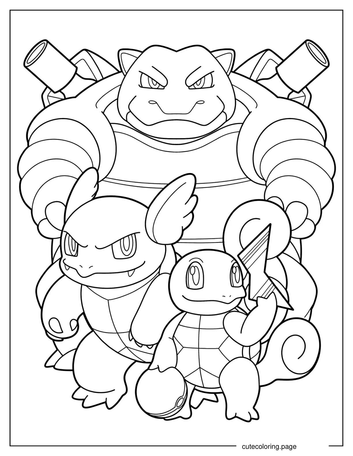 Squirtle Wartortle And Blastoise Evolution Coloring Sheet coloring page