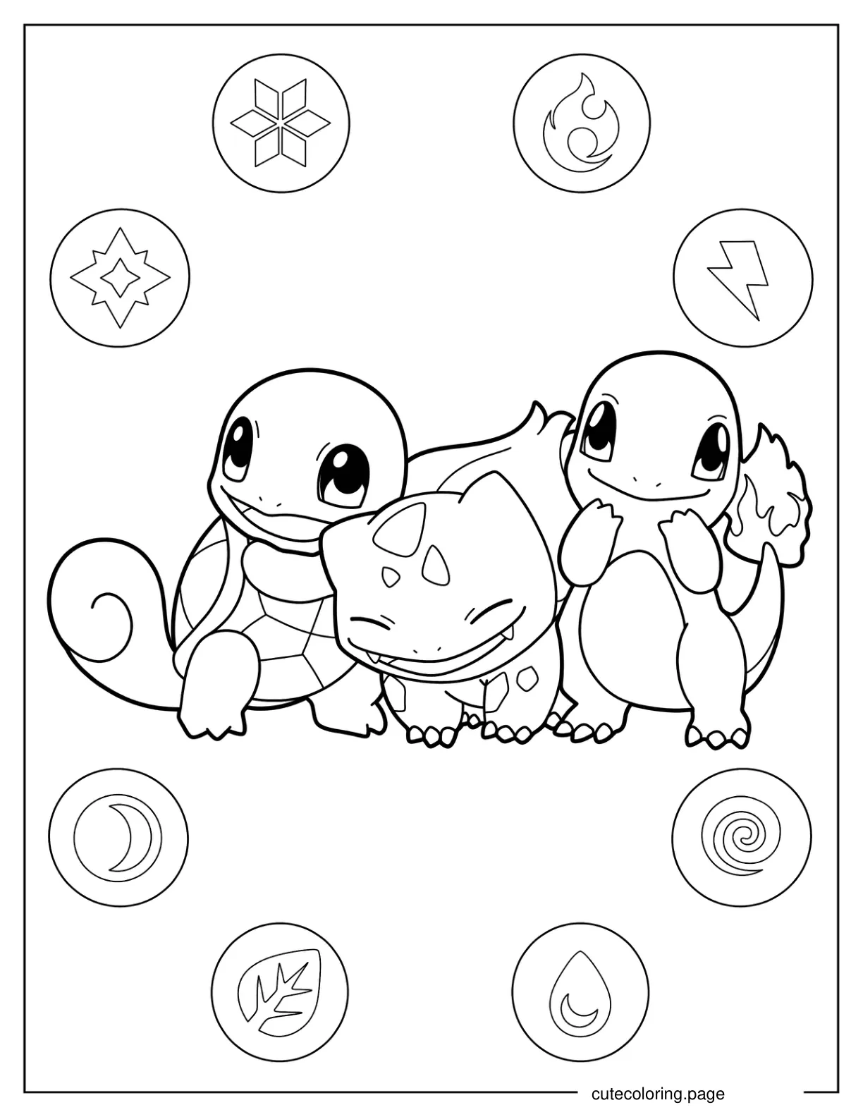 Squirtle With Charmander And Bulbasaur Coloring Sheet coloring page