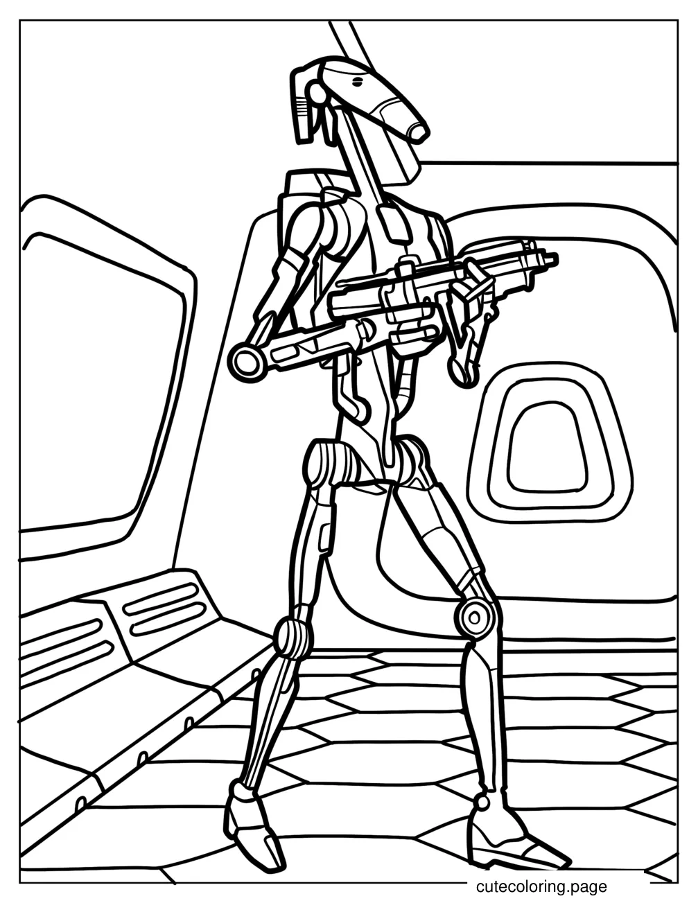 Battle Droid Holding Blaster In Starship Coloring Sheet coloring page