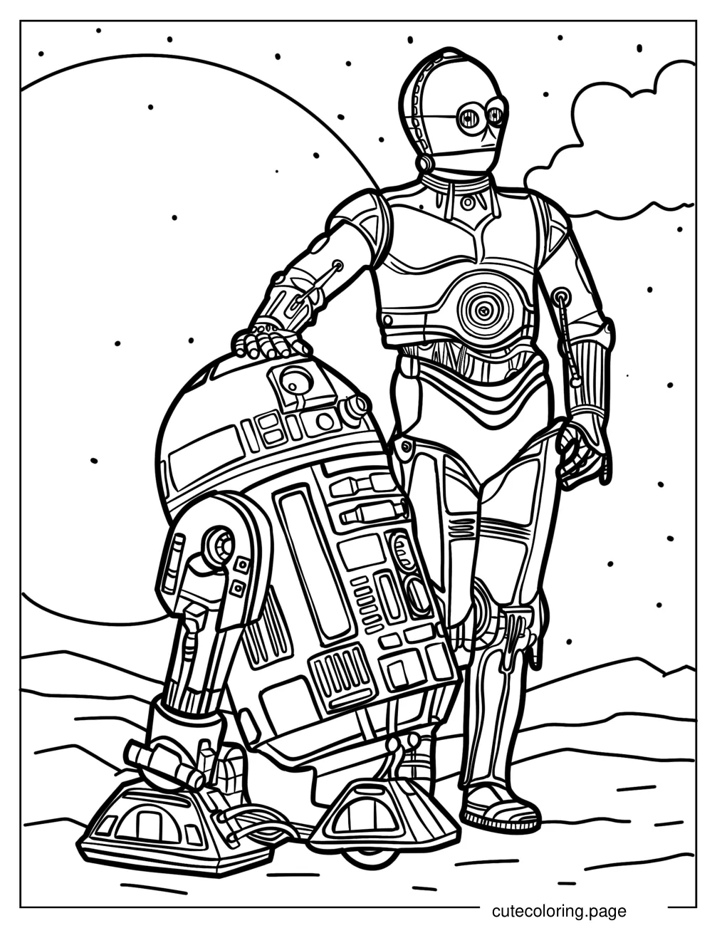 C 3PO And R2 D2 Standing Together coloring page